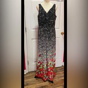 Chaps Black and Red Floral Maxi Dress